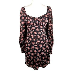 Lilyful Floral Pink Rose Black Boho Mini Dress Size Small New with tags!